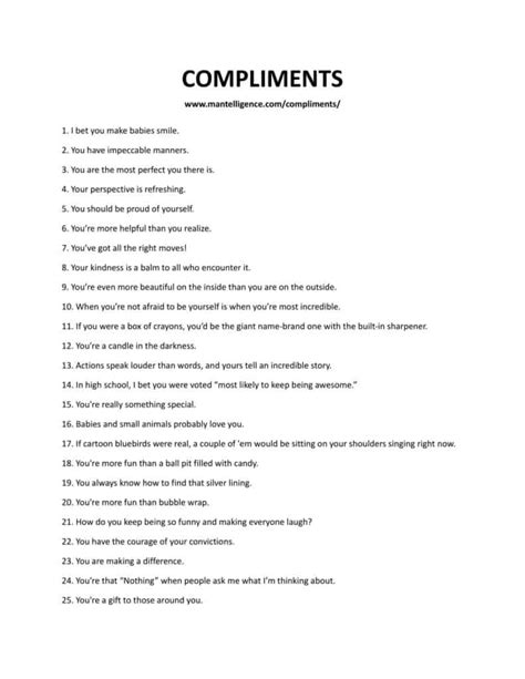 A list of 100 Compliments .
